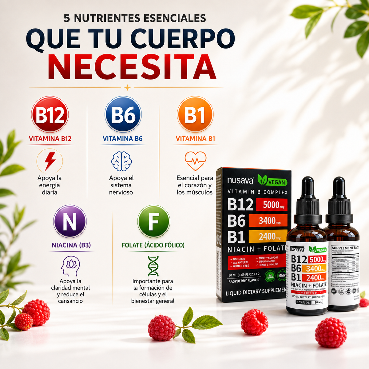 2 VITAMINA B12 EN GOTAS - ALTA POTENCIA 5000mcg