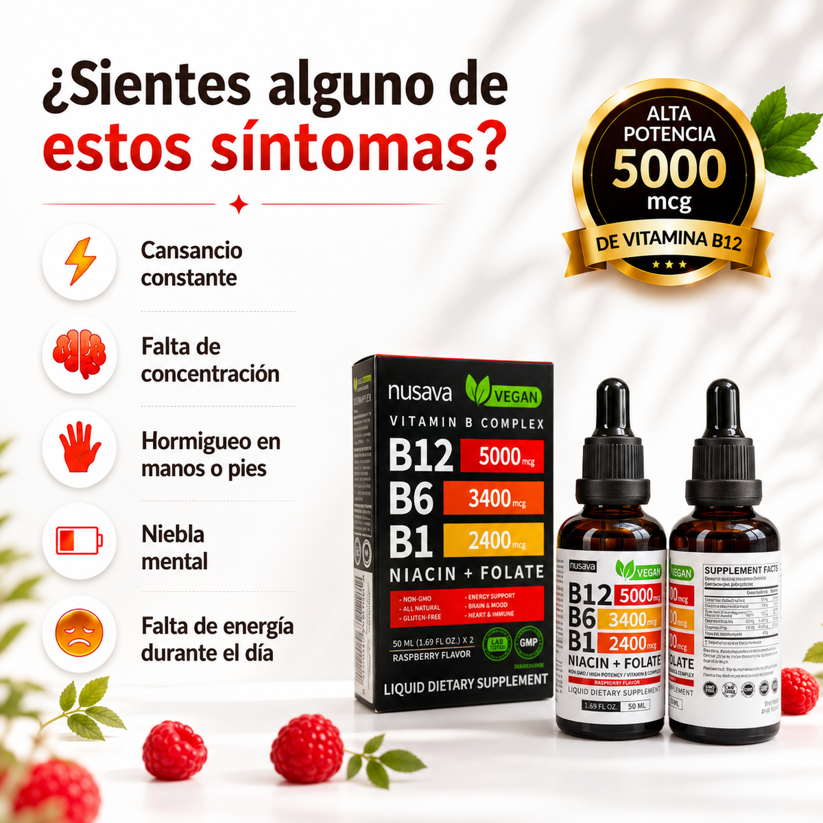 2 VITAMINA B12 EN GOTAS - ALTA POTENCIA 5000mcg