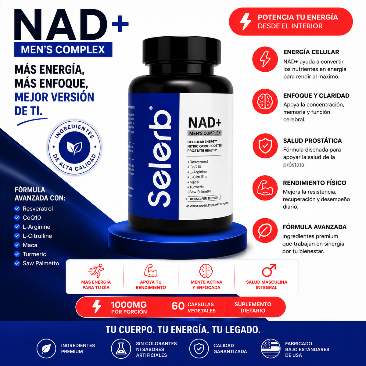 Selerb NAD+ 60 Cápsulas (Fórmula Premium de Vitalidad)
